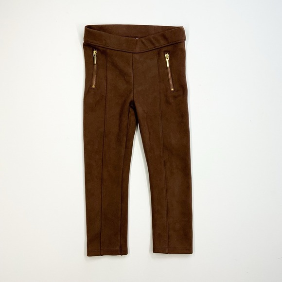 Janie and Jack The Sueded Pant Girls 3 Brown Skinny Stretch‎ Zip Pocket Pull On - Picture 1 of 3